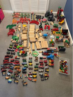 Massive Mostly BRIO Wooden Railway Collection – ~400 Pieces – Trains, Airport, Mountain & More