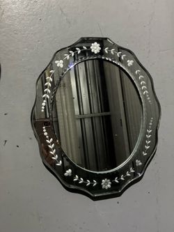 Vintage Etched Glass Floral Wall Mirror