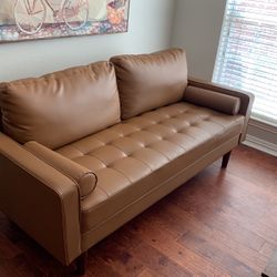 Vegan Leather Sofa Couch In Good Condition 