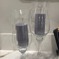 Beautiful Glass Candle Holders Both For $50.  16 & 14 Inches Tall. See Pictures. 