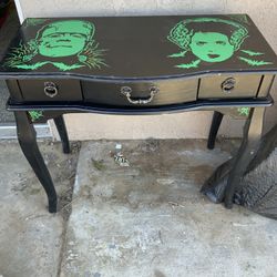 One-of-a-Kind Hand-Painted Gothic Console 3 Drawer Table – Monster Art – Vintage Style