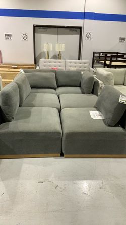 Henredon Murphy 6 Piece Gray Fabric Modular Sectional Sofa With Ottoman