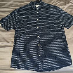 Blue polka dot dress shirt Short Sleeve Dress Shirt size S 100% cotton