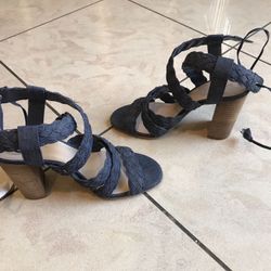 Summer navy blue high heels, 7 1/2. New