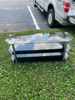 48" Modern Black Glass TV Stand - 3-Tier Media Console Entertainment Center