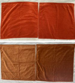 4 velour pillow covers 2 Pottery Barn rust + 2 Crate Barrel cinnamon 20x20