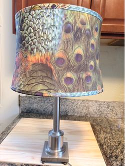 Modern Peacock Feather Table Lamp – 24½” Tall – Brushed Nickel Base