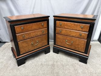BASSETT Vintage Two Tone Burlwood Closed Nightstand (Set of 2)
