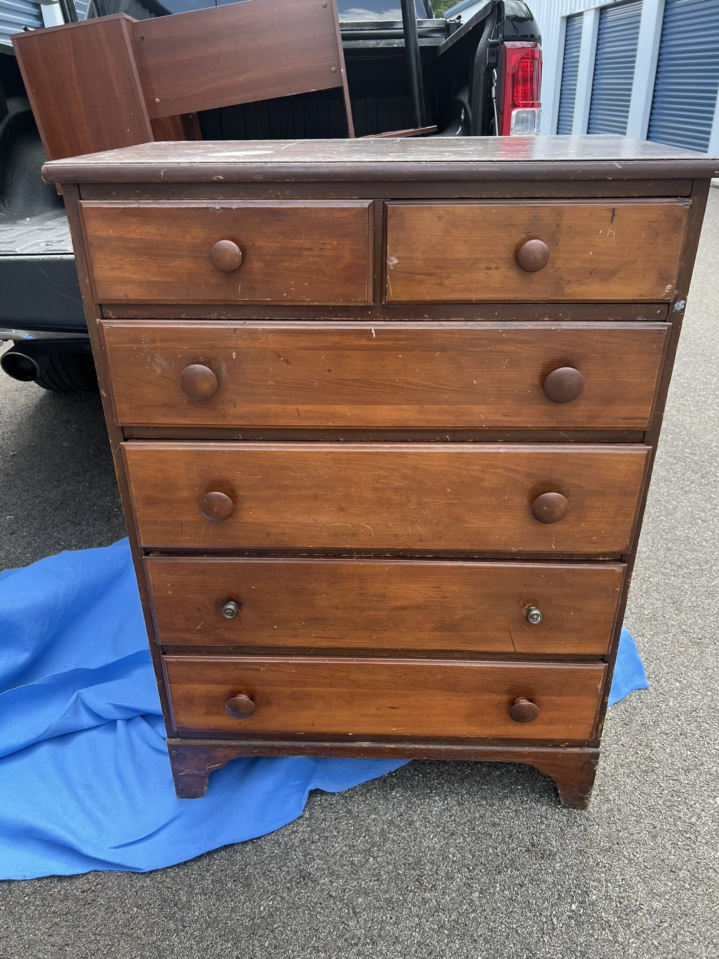 Vintage Wooden 6 Drawer High Boy Dresser 32” wide 19 1/4” deep 44 1/2” tall