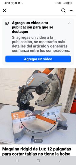 Maquina ridgid de Luz 12 pulgadas no tiene la bolsa