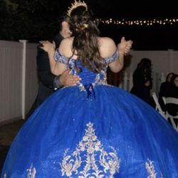 Royal Blue With Gold Sweet 16 / Quinceañera Dress Size 10-12