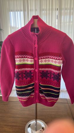 Authentic Burberry London Kids Fair Isle Wool Blend Cardigan Sweater - Pink - Size 16