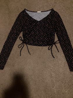 Floral Long Sleeve Crop Top with Ruching