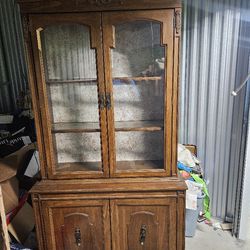 Old Vintage Wood China Cabinet 