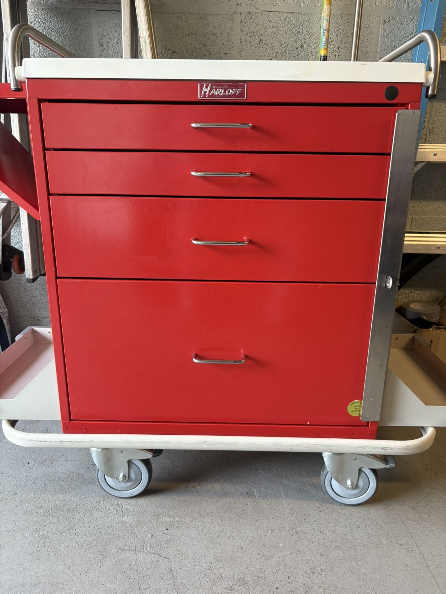 Harloff 4 Drawer Medical Cart With IV Pole Excellent Condition