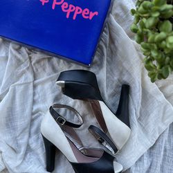 PINK & PEPPER black and cream platform heels