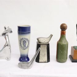Vintage Golf Memorabilia Bronze Golfer & More