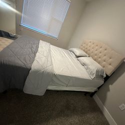 $75 Queen Tufted Bed Frame With Hybrid Mattress And Matching Bench 
