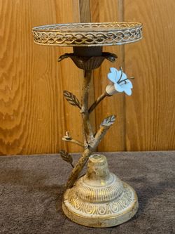 Vintage Hollywood Regency Gold Metal Floral Candle Holder - Mid Century