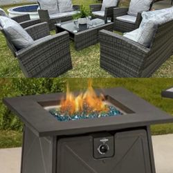 Brand New Patio Set Fire Pit Propane 9 Pieces Total 