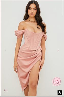 House of CB Loretta Blush Satin Off-Shoulder Dress