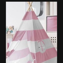 Teepee Tent For Kids Indoor & Outdoor , Pink Chevron Heavy Cotton Canvas Teepee