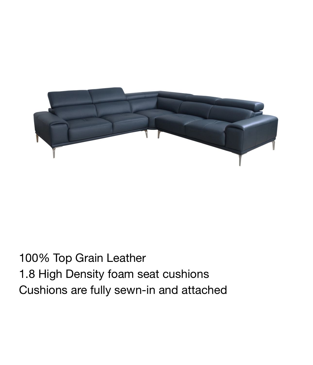 Abbyson Quinton Top Grain Leather Sectional with Adjustable Headrests, Blue
