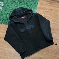 Supreme Sherpa Fleece Half Zip Hoodie – Black – Medium – PreOwned