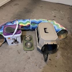 Cat Or Small Dog Carrier And Accessories. 