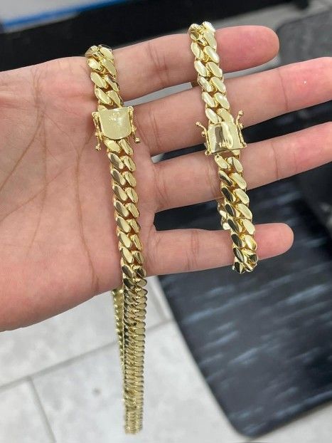 10MM Cuban Set 14k Gold Plated Doesn't Loses Color