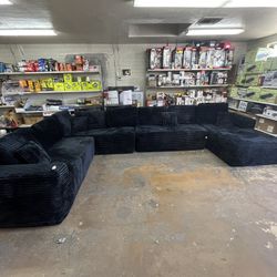 Modern Boneless Black Corduroy Sectional  