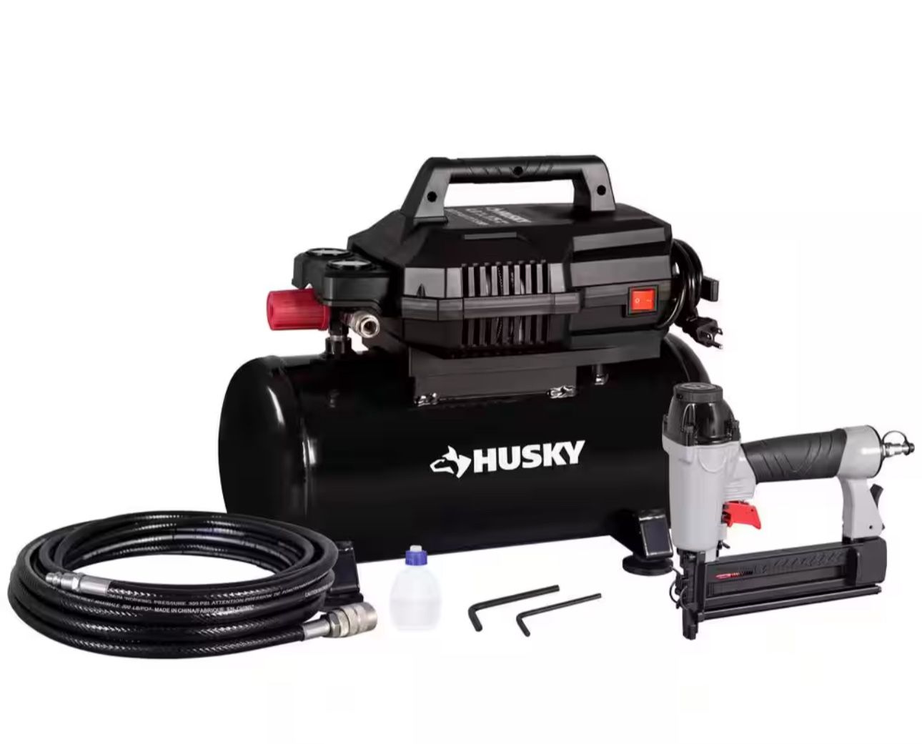 Husky 4 Gal. 175 PSI Electric Oil-Free High Performance Air Compressor with 25 ft. Air Hose and 2-i