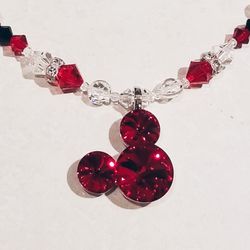 Beaded Swarovski Necklace With Crystal Mickeymouse Pendant Custom Original Design 