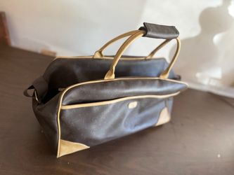 Dark Brown Leather Duffle Bag with Gold Trim