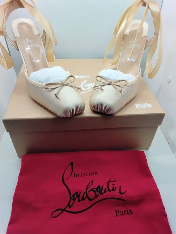 Christian Louboutin Ballet Heel Satin Top High Heel 100 WM Size 38 Euro  / US 7.5-8 $275 