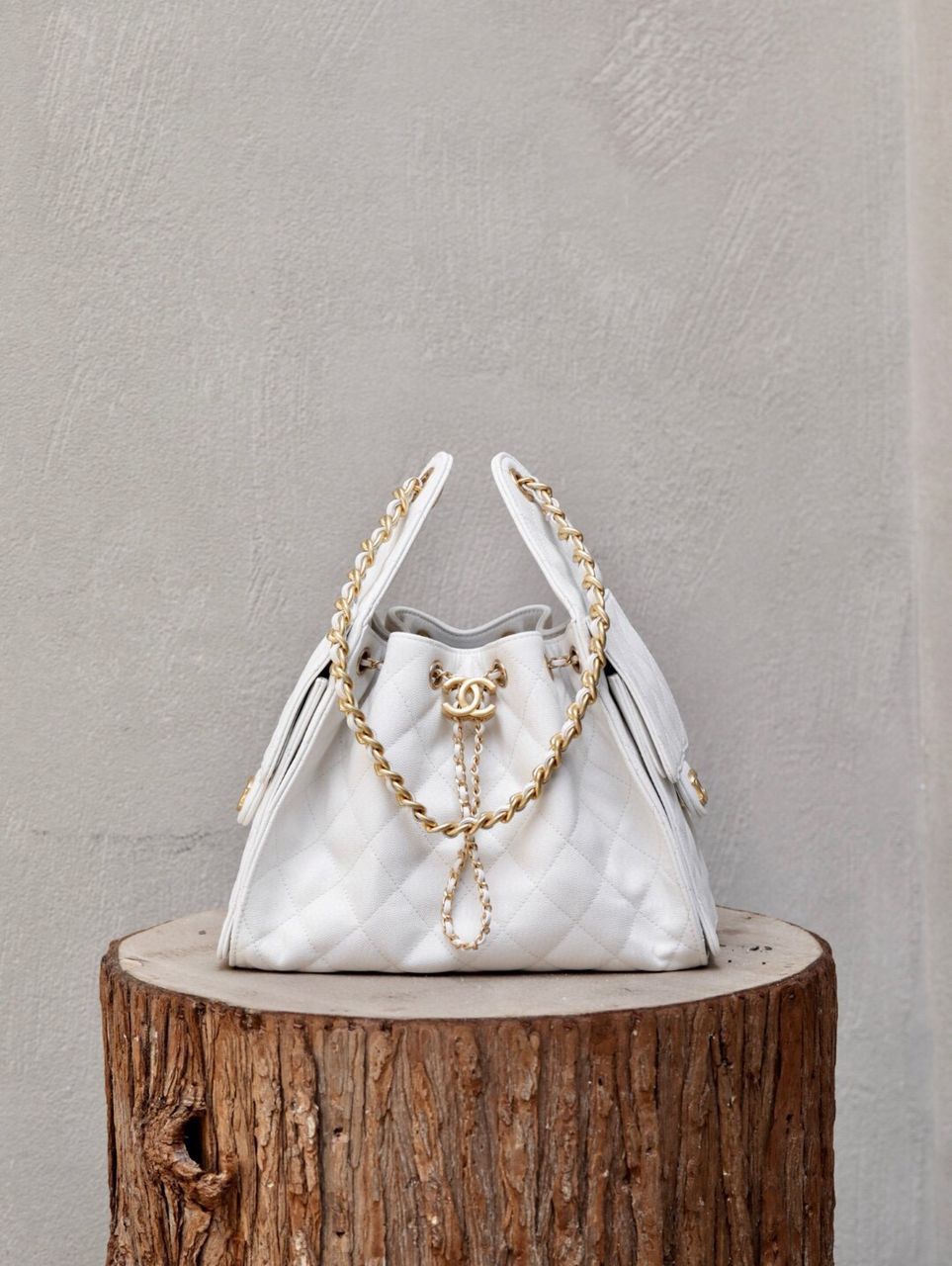 Chanel 25 In White Caviar Leather