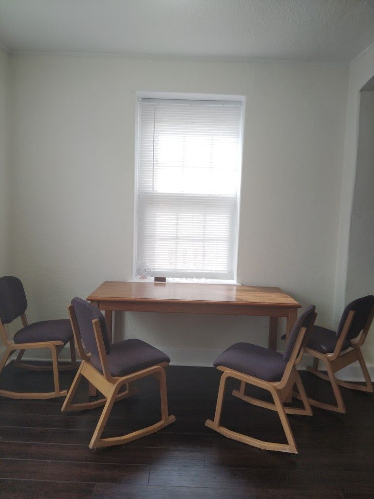 Set Of 4 Retro Styled Upholstered Wooden Chairs