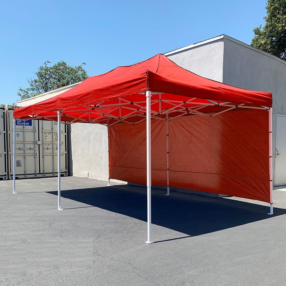 New in Box $205 Heavy-Duty EZ Popup Canopy 10x20’ with (2 Sidewalls) Outdoor Gazebo, Carry Bag (Blue/Red) 