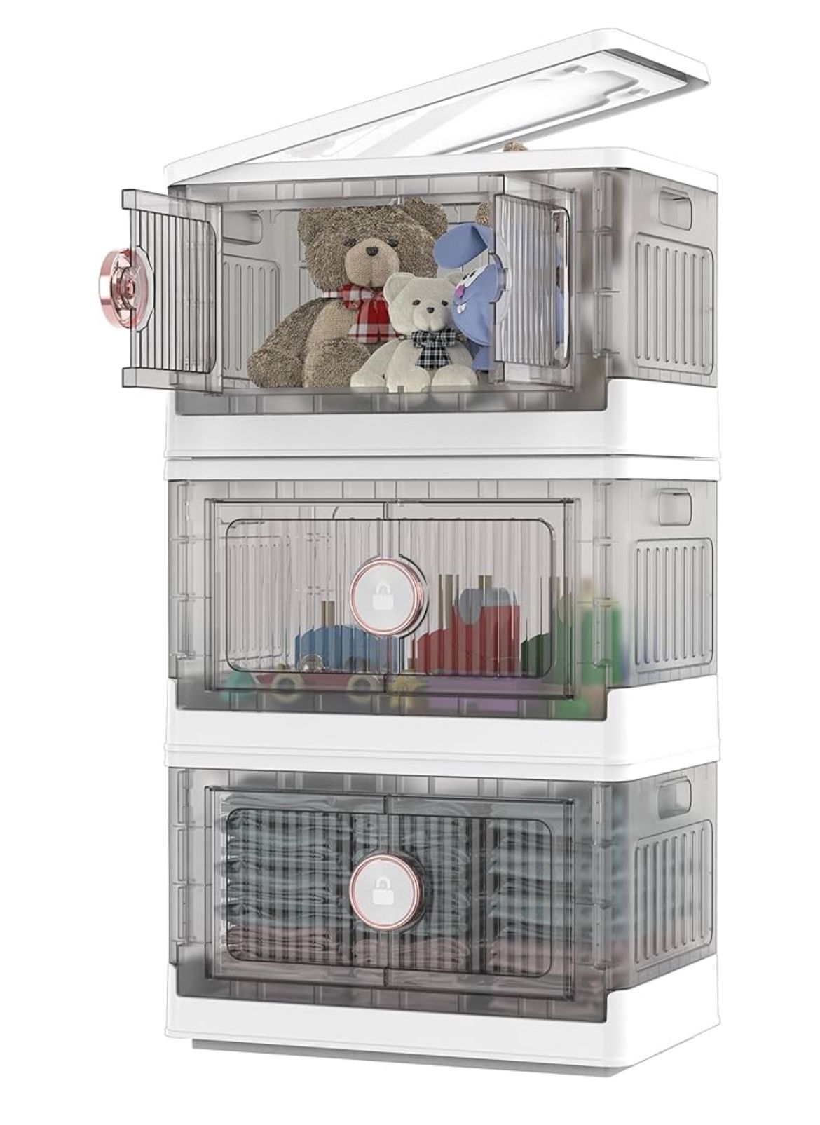 3pack Storage Container with Door, Lidded Collapsible Storage Bins Folding Plastic Stackable Utility