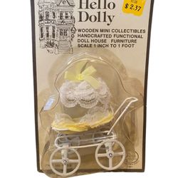 Vintage Price Imports Dollhouse Hello Dolly Miniature Baby Carriage Yellow 