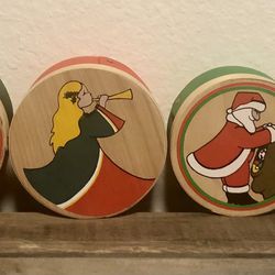 Vintage Round Balsa Wood Nesting Boxes Bow & Wreath Designs 6''&4''midwest importers 1981