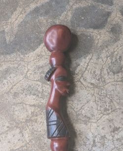 Vintage African Hand Carved Wooden Walking Stick Cane Woman Tribal 40".