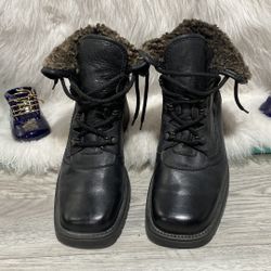 Barbo Womens Black Leather Lace up Fleece Lined Ankle Canadian Boots 10 M 