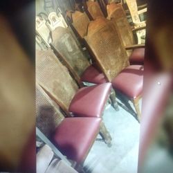 Each 8 Or 4  Cane Back Wicker Dining Chairs Oak Framed Padded Seats