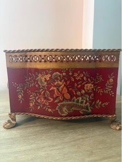 Decorative Metal Floral Wastebasket / Storage Bin