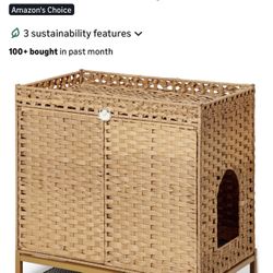 🐾 Brand New Unopened Box- Hidden Handwoven Rattan Cat Litter Box with Mat 🐾