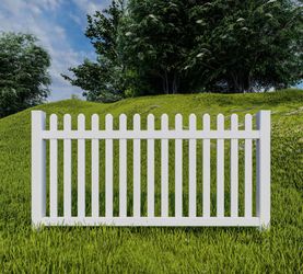 Front yard 4ft tall vinyl picket fence.