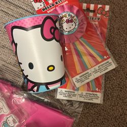 Hello Kitty Birthday Candles Cup Tablecloth Napkins Plastic Ware And Birthday Buttons