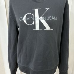 Calvin Klein Jeans Black Crewneck Sweatshirt with White CK Logo Sz Medium