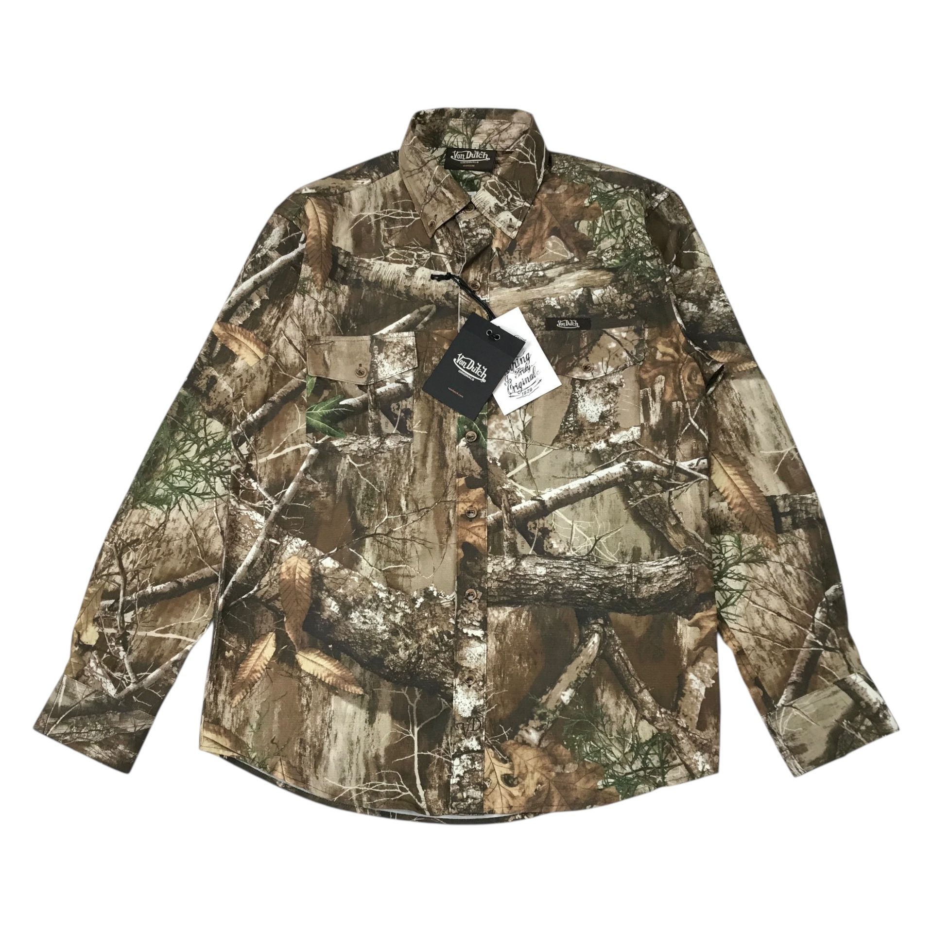 Von Dutch Originals Camo Button Down Shirt Mens Medium M Down Long Sleeve BNWT!